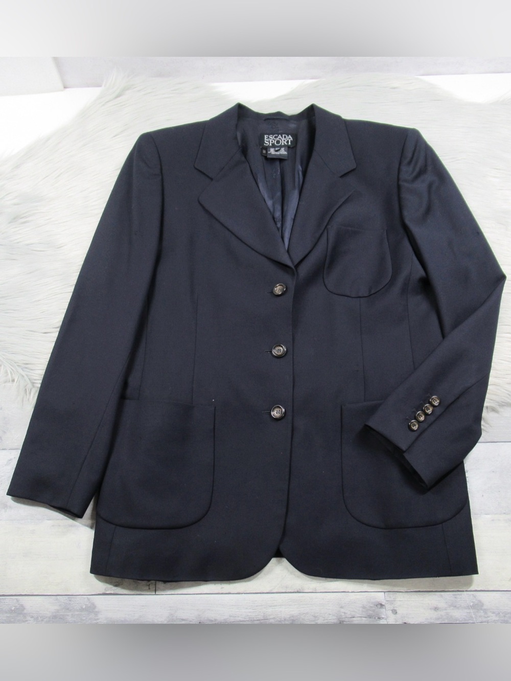 Escada Navy Blue Tailored Women's Blazer Size 44 US 14 * FLAWS